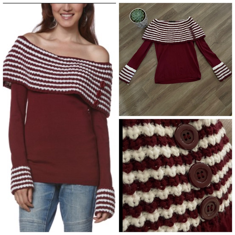 Young Threads Button Off-Shoulder Sweater